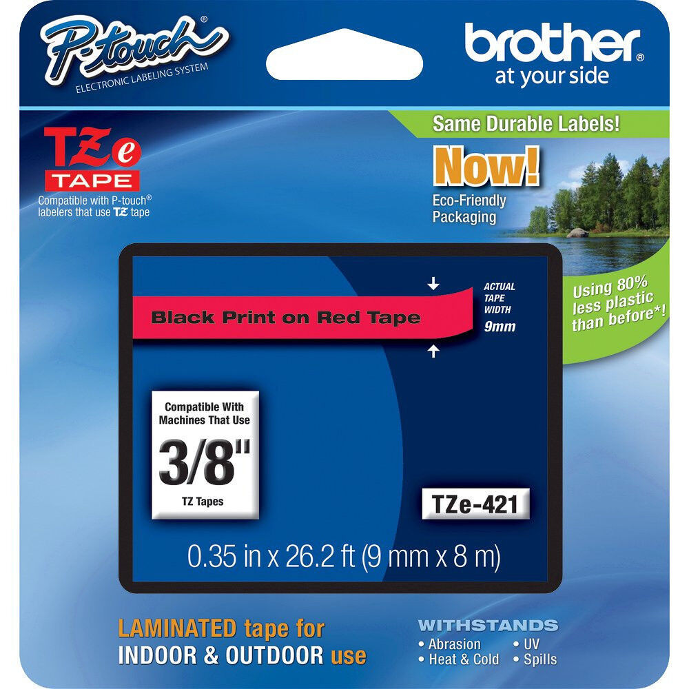 Brother TZe421 9mm 3/8" black on red P-touch label tape PT H100 P700 2030VP 2030