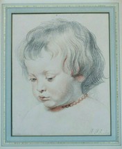 PETER PAUL RUBENS ANTIQUE LITHOGRAPH HEAD OF A CHILD SON NICOLAS, PEARLS... - $25.00
