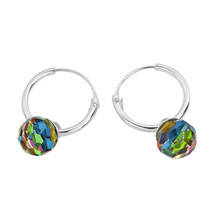 Sparkling Multi Colored Crystal Prism &amp; Sterling Silver Dangle Hoop Earr... - $10.29