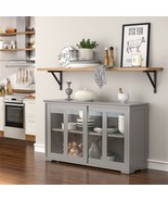 Grey Wood Buffet Kitchen Dining Sideboard Storage Cabinet w/ Glass Slidi... - $4,580.64 MXN