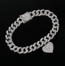 Love Pendant Bracelet Cubic Ziconia Cuban Link Chain Rapper Heart Iced Out - £20.05 GBP