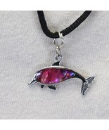 Pink Shell Dolphin Necklace Silver Tone Backing  on 28&quot; Rope - $10.98 CAD