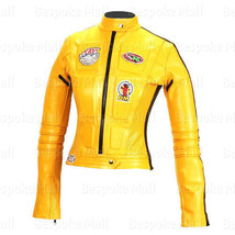 New Women&#39;s Kill Bill Movie Yellow Motorcycle Soft Cowhide Leather Jacke... - $176.69+