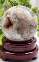 Pink Amethyst Druzy Flower Agate XL Sphere With Free Rotating Stand, Ove... - £133.26 GBP