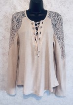 Democracy Women&#39;s Pull Over Ribbed Top Lace Back Yoke Shoulders Size Lar... - $23.98