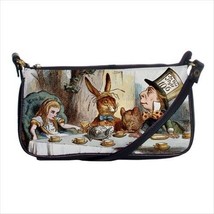 Alice In Wonderland Mad Hatter Tea Party Art Black Shoulder Clutch Bag Purse - £36.04 GBP