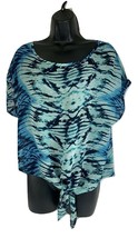 Copper Key Womens Top Blouse Sz L Sheer Blue &amp; White Tie-dye Print Tie-F... - £7.51 GBP