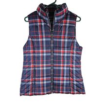 Tommy Hilfiger Womens Blue Red Plaid Designer Puffer Vest Size Small - $29.99