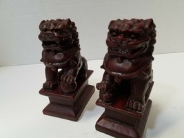 Pair Set Of 2 Foo Dog Chinese Guardian Lion Statue Figurine Red Resin 4.... - £14.29 GBP