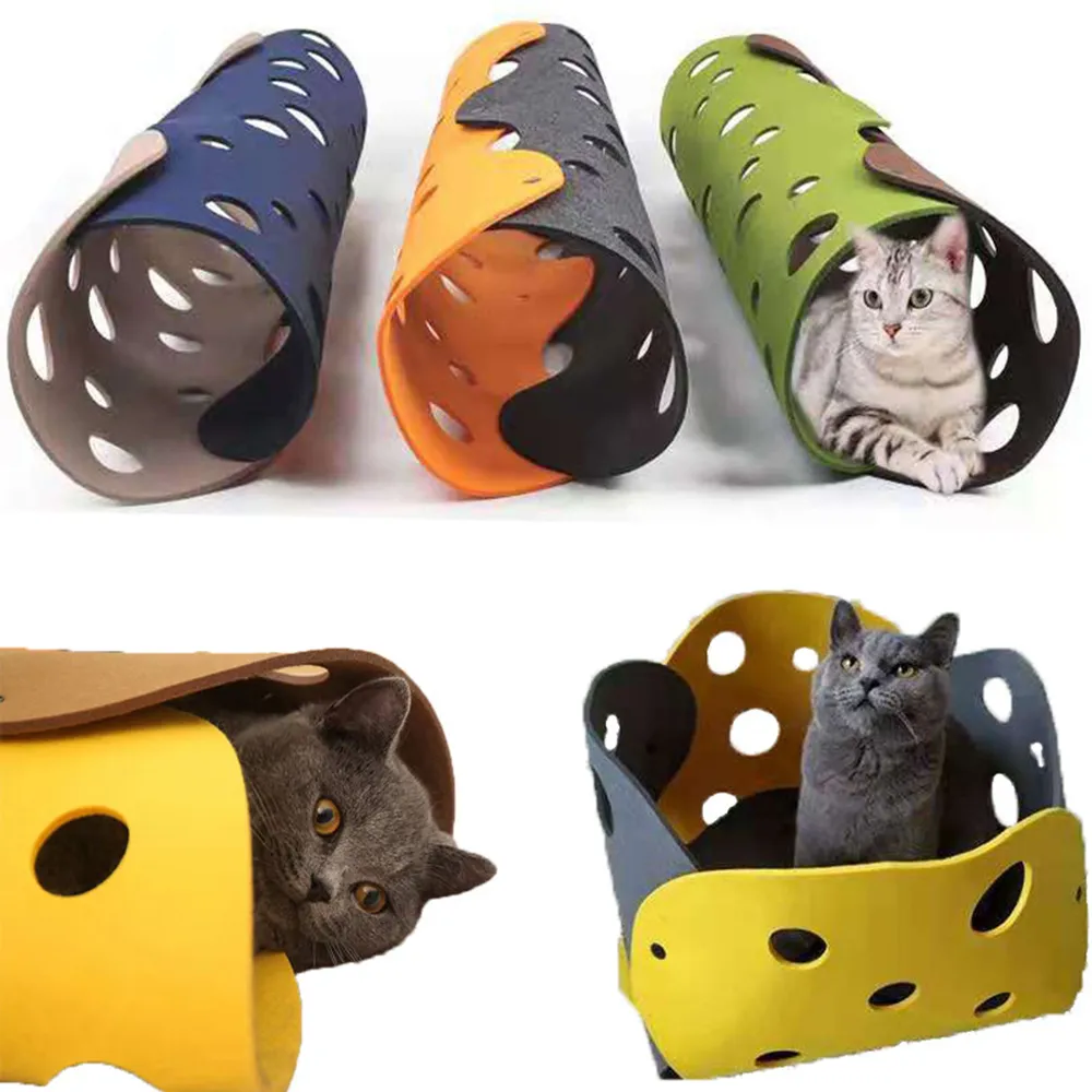 House Home Splicing Cat Toy Felt Pom Nest Deformable Kitten Tunnel Collapsible T - £20.04 GBP