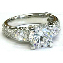 3.60Ct Rotondo Diamanti Finti Tre Stone Engagement Ring 925 Argento Sterling - £94.27 GBP