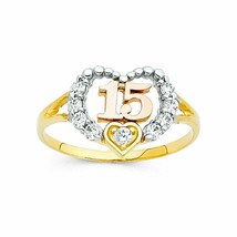 1/2Ct Simulated Diamond 15Years Anos Quinceanera Heart Ring Gold Plated Silver - £45.41 GBP