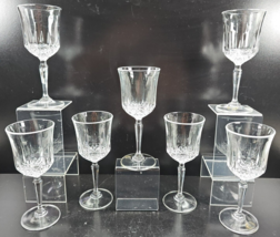 7 Toscany Elite Wine Glasses Set Crystal Clear Etched Emboss Hand Blown USA Lot - £45.00 GBP