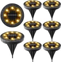 Solar Powered Ground Lights 8 Pack IP68 Waterproof Outdoor LED Disk Lights for G - £44.59 GBP