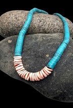 Santo Domingo Style Sterling Faux Turquoise Conch Shell Heishi Bead Necklace - £71.92 GBP