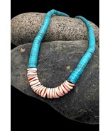 Santo Domingo Style Sterling Faux Turquoise Conch Shell Heishi Bead Neck... - £67.26 GBP