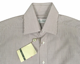NEW Borrelli Dress Shirt!  15 e 38  Brown &amp; White Pinstripe  Stripe  Handmade - £141.53 GBP