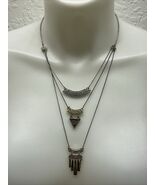 Vintage Two Tone Layered Necklace Southwestern Geometic Pendant  KG - $14.84