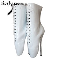 Stiletto Pointe Black Shiny Ballet Heels 18Cm Short Boots For Women Sexy Fetish  - £154.43 GBP
