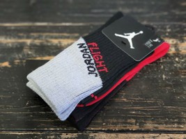 Jordan Flight Gray/Black/Red Crew Top Socks Kid Shoe Size 5y-7y - £13.87 GBP
