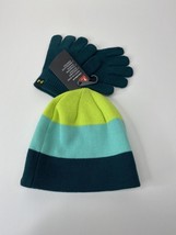 Under Armour Youth Boy&#39;s Cold Gear Blackout Teal Green Beanie Glove Combo Sz OS - £7.01 GBP