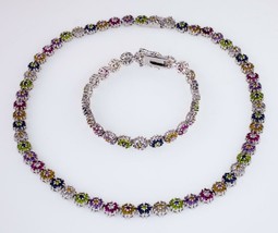 30.00ct t.w. Gorgeous Multi Colors CZ Necklace &amp; Bracelet Set In Sterling - £413.96 GBP
