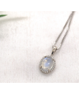 14k White Gold 1.61 Carat Genuine Natural Moonstone and Diamond Pendant ... - €781,30 EUR