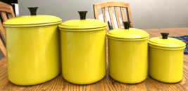 B&amp;M solid yellow vintage metal canisters made in Portugal - £38.31 GBP