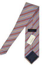NEW $250 Charvet Pure Silk Tie!   Blue With Rust Orange &amp; Light Orange Stripes - £87.60 GBP
