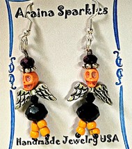 Skull Candy King of Spades Earrings Orange Howlite &amp; Glass Beads NEW USA - £10.32 GBP