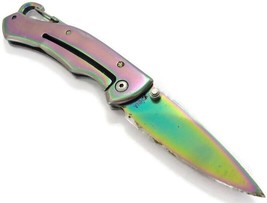 Stainless Steel Rainbow Anodized Lock Back Folding Pocket Knife - $9.89