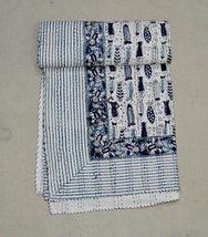 Kantha Quilt, Indian Handmade 100% Cotton Fish Print Quilt Bohemian Bedspread Ka - £51.66 GBP