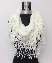 New Women&#39;s Cowl Single Loop Scarf Knit Crochet w/ shiny line Soft Wrap Cream - £5.78 GBP