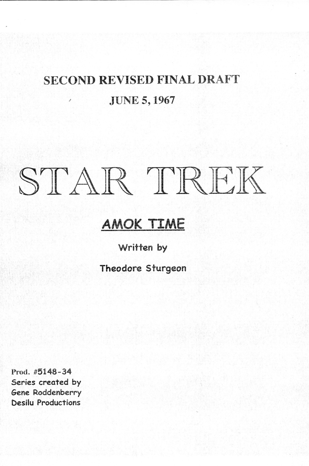 STAR TREK: AMOK TIME by Theodore Sturgeon 1967 repro TV series script - $21.99