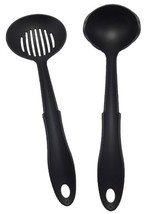 Serving Spoon Ladle Set 2 Nylon Slotted Solid Heat Resistant 400 Black U... - £10.78 GBP