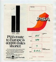 PSA Ticket Jacket Ticket and Baggage Tag Pacific Southwest Airlines 1987 - $21.78