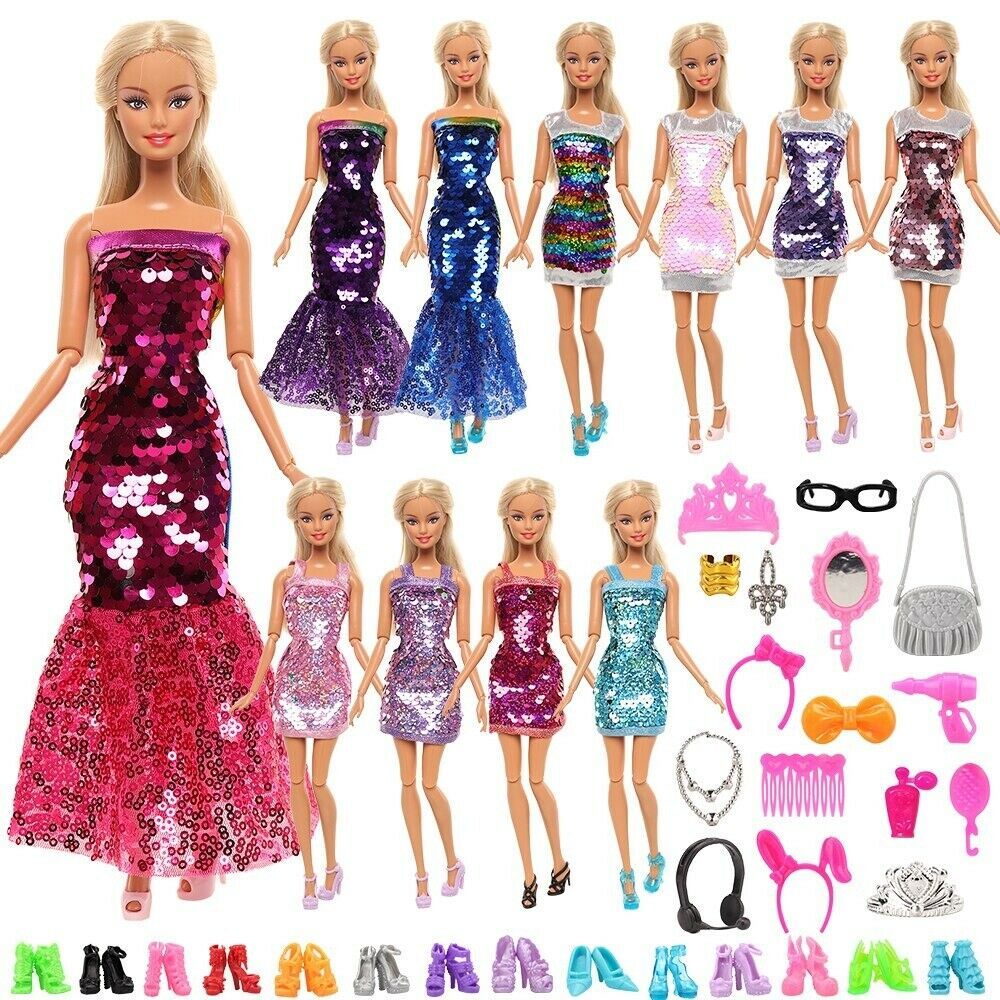 Clothes for Barbie Doll 58 Set Long/Short Dresses Doll Shoes And Accessories 1/6