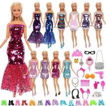 Clothes for Barbie Doll 58 Set Long/Short Dresses Doll Shoes And Accessories 1/6 - £15.73 GBP
