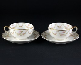 Theodore Haviland H164 Pink White Rose Swags Cup &amp; Saucer 2 Sets Antique... - £23.49 GBP