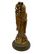 Antique Asian Man Statue God Jade Metal Base God Jade Soapstone Carving - £137.48 GBP