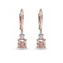 2.20 CT Cushion &amp; Round Brown Cubic Zirconia 14K Rose Gold Plated Earrings - £73.27 GBP