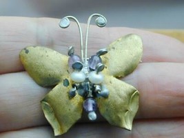 Artisan Butterfly Pin With Amethyst &amp; Pearls - £23.19 GBP