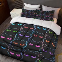 Cute Cartoon Cat Bedding Kids Twin Black Cat Comforter Set Gradient Line Cute Ca - £25.38 GBP