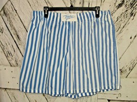 Vintage Tropic Fever Blue &amp; White Striped Elastic Waist Shorts With Pocket Sz 38 - £23.35 GBP