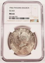 1966 Argent Panama Balboa Classé Par NGC Comme MS-64 - $2,194.76 MXN