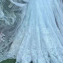 Ice Blue Tulle Embroidered Fabric Dress Fabric, Bridal Gown Wedding Fabr... - $7.49+