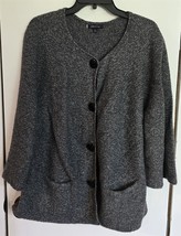 Womens XL Anne Klein Dark Multitone Gray Button Up Cardigan Knit Sweater - $28.71