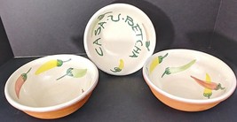 Casa U Betcha Vintage Terra Cotta Bowls Hand Painted 6&quot; Set Of 3 Portugal - $12.64