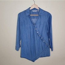 Soft Surroundings | Chambray Denim Asymmetrical Button Shirt Petite XS - £26.57 GBP
