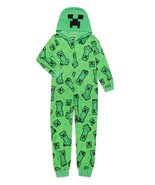 Minecraft Creeper Mob Boy&#39;s Hooded Fleece Costume Print Pajama Sleeper - $29.69+